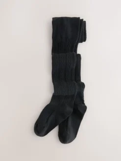 Gris avoine noire et bleu marine - Lot de 5 collants en torsades de coton riche