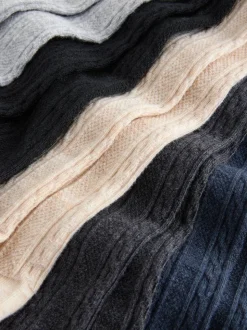 Gris avoine noire et bleu marine - Lot de 5 collants en torsades de coton riche