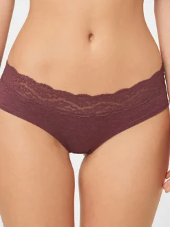 Gris chiné/rose/prune - Lot de 4 culottes en coton et dentelle