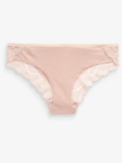Gris chiné/rose/prune - Lot de 4 culottes en coton et dentelle