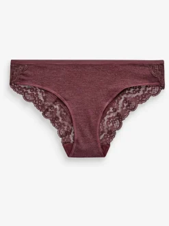 Gris chiné/rose/prune - Lot de 4 culottes en coton et dentelle