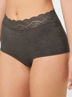 Gris chiné/rose/prune - Lot de 4 culottes en coton et dentelle