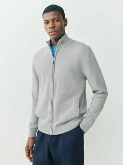 Gris clair - Cardigan zippé N.premium coupe classique 100% coton haut de gamme