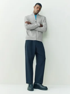 Gris clair - Cardigan zippé N.premium coupe classique 100% coton haut de gamme