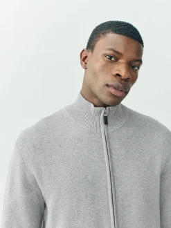 Gris clair - Cardigan zippé N.premium coupe classique 100% coton haut de gamme