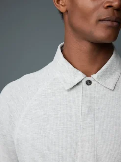 Gris clair - Manches longues - Polo texturé à manches longues gaufré