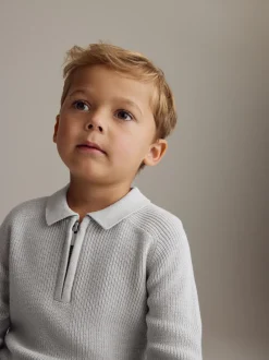 Gris clair - Manches longues Quarter Zip Knitted Polos (3mths-7yrs)