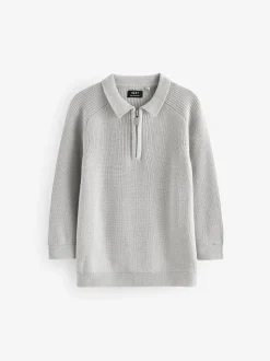 Gris clair - Manches longues Quarter Zip Knitted Polos (3mths-7yrs)