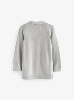 Gris clair - Manches longues Quarter Zip Knitted Polos (3mths-7yrs)