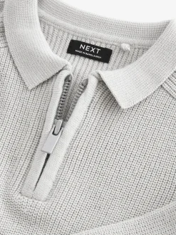 Gris clair - Manches longues Quarter Zip Knitted Polos (3mths-7yrs)