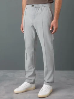 Gris clair - Pantalon élégant à taille élastique avec contenu en laine