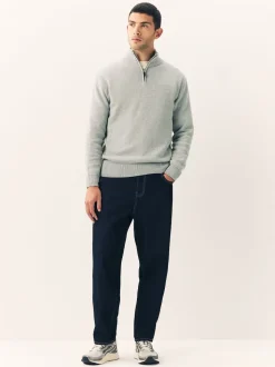 Gris clair - Uni - Pull N.Premium Coupe classique 100% Coton Premium à fermeture éclair