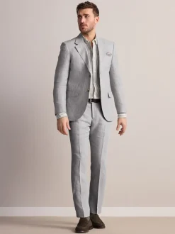 Gris clair - Veste de costume slim Leomaster 100% lin italien