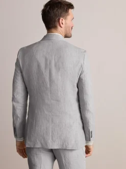 Gris clair - Veste de costume slim Leomaster 100% lin italien