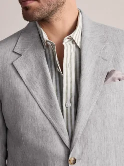 Gris clair - Veste de costume slim Leomaster 100% lin italien