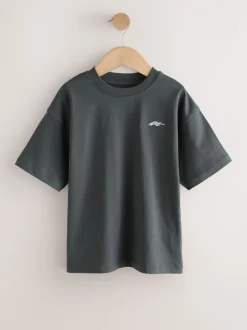 Gris clair/marron/gris foncé/vert - Lot de 4 T-shirts à Manches courtes avec Logo Graphique sur la Poitrine (3-16ans)