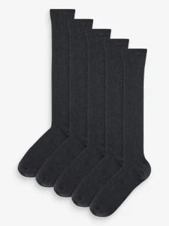 Gris côtelée - Paquet de 5 chaussettes à genoux en coton riche
