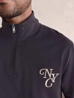 Gris d'ardoise - Ensemble pyjama à manches longues brodé à col zippé