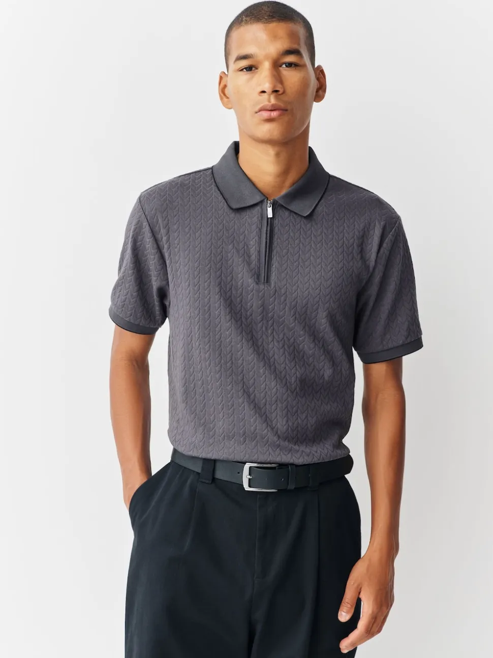 Gris d'ardoise - Slim Fit (Slim Fit) - Polo habillé en jacquard