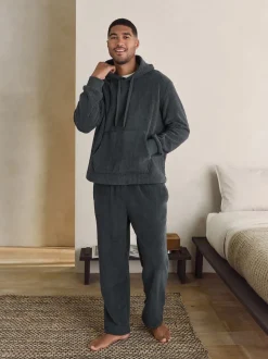 Gris d'ardoise - Sweat-shirt à capuche Borg à texture côtelée