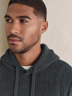 Gris d'ardoise - Sweat-shirt à capuche Borg à texture côtelée