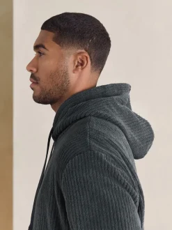 Gris d'ardoise - Sweat-shirt à capuche Borg à texture côtelée