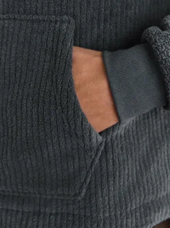 Gris d'ardoise - Sweat-shirt à capuche Borg à texture côtelée