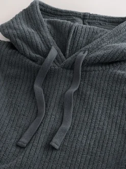 Gris d'ardoise - Sweat-shirt à capuche Borg à texture côtelée
