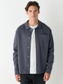 Gris d'ardoise - Veste-chemise à bouton-chemise à texture linéaire