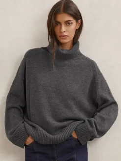 Gris de charbon de bois - Pull col roulé en laine et cachemire Reiss Brooklyn