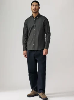 Gris de charbon de bois - Chemise Oxford stretch à manches longues