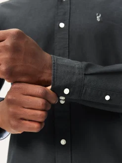 Gris de charbon de bois - Slim Fit (Slim Fit) - Chemise Oxford à manches longues