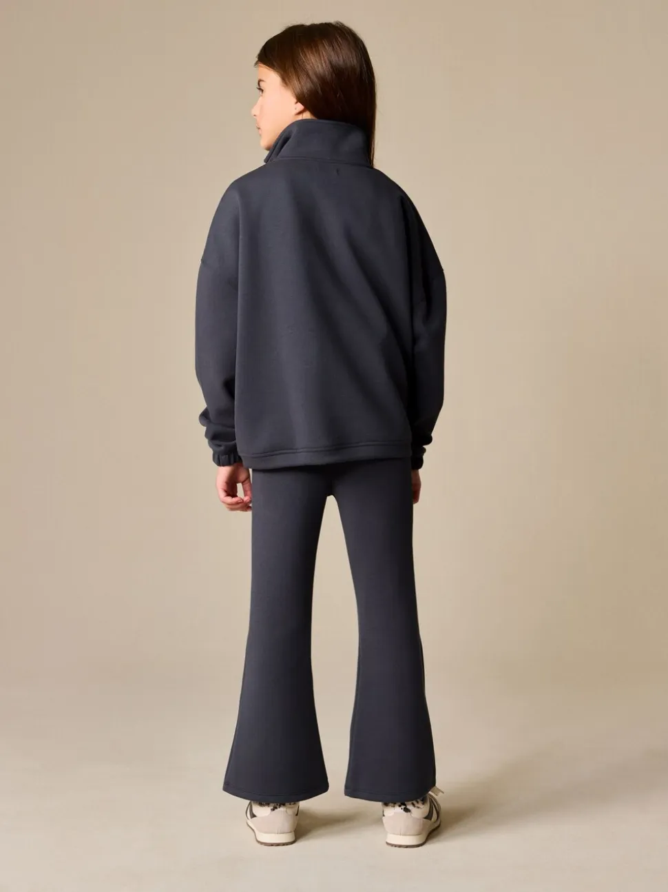 Gris de charbon de bois - Ensemble haut à col zippé et évasé pliable (3-16ans)