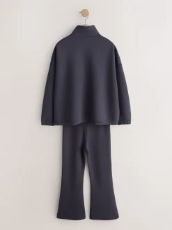 Gris de charbon de bois - Ensemble haut à col zippé et évasé pliable (3-16ans)