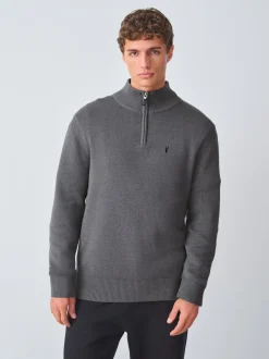 Gris de charbon de bois - Logo cerf - Pull N.Premium Coupe classique 100% Coton Premium à fermeture éclair