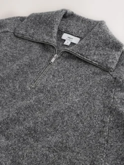 Gris de charbon de bois - Pull à encolure zippée en laine