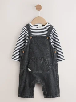 Gris de charbon de bois - Ensemble salopette et body en jean bébé (0 mois-2 ans)