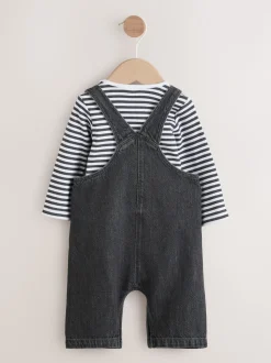 Gris de charbon de bois - Ensemble salopette et body en jean bébé (0 mois-2 ans)