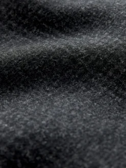 Gris de charbon de bois - Manteau Epsom à carreaux riches en laine avec revers bordé de fourrure