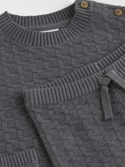 Gris de charbon de bois - Ensemble bébé pull et legging en tricot texturé 100 % coton (0mois -3ans)
