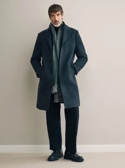 Gris de charbon de bois - Signature Manteau en laine richement rembourré en tissu italien doux au toucher Col cheminée Coat