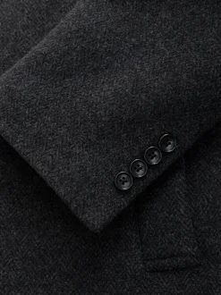 Gris de charbon de bois - Signature Manteau en laine richement rembourré en tissu italien doux au toucher Col cheminée Coat