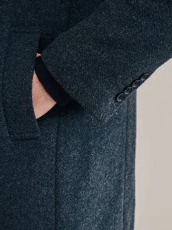 Gris de charbon de bois - Signature Manteau en laine richement rembourré en tissu italien doux au toucher Col cheminée Coat