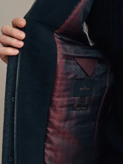 Gris de charbon de bois - Signature Manteau en laine richement rembourré en tissu italien doux au toucher Col cheminée Coat