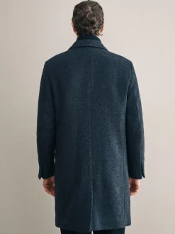 Gris de charbon de bois - Signature Manteau en laine richement rembourré en tissu italien doux au toucher Col cheminée Coat