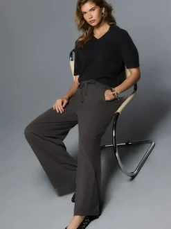 Gris de charbon de bois - Joggings à jambe large en jersey