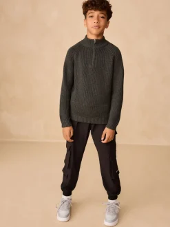 Gris de charbon de bois - Pull utilitaire en maille à col zippé (3-16ans)