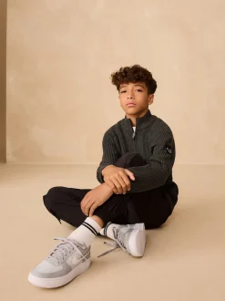 Gris de charbon de bois - Pull utilitaire en maille à col zippé (3-16ans)