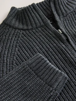 Gris de charbon de bois - Pull utilitaire en maille à col zippé (3-16ans)