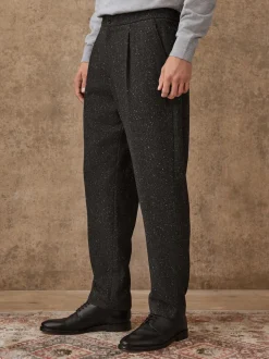 Gris de charbon de bois - Pantalon à chevrons texturé élégant coupe droite avec laine